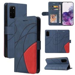 Luxury Two-color Stitching Leather Wallet Case Cover for Samsung Galaxy S20 Ultra - Blue