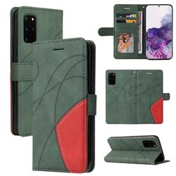 Luxury Two-color Stitching Leather Wallet Case Cover for Samsung Galaxy S20 Ultra - Green