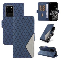 Grid Pattern Splicing Protective Wallet Case Cover for Samsung Galaxy S20 Ultra - Blue