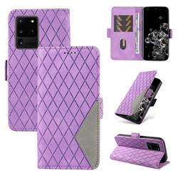 Grid Pattern Splicing Protective Wallet Case Cover for Samsung Galaxy S20 Ultra - Purple