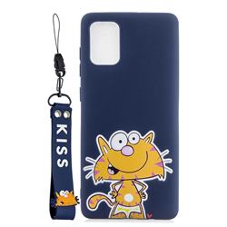 Blue Cute Cat Soft Kiss Candy Hand Strap Silicone Case for Samsung Galaxy S20 / S11e