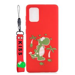 Red Dinosaur Soft Kiss Candy Hand Strap Silicone Case for Samsung Galaxy S20 / S11e