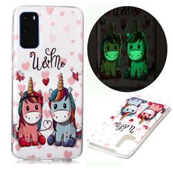 Couple Unicorn Noctilucent Soft TPU Back Cover for Samsung Galaxy S20 / S11e