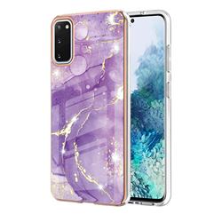 Fashion Purple Electroplated Gold Frame 2.0 Thickness Plating Marble IMD Soft Back Cover for Samsung Galaxy S20