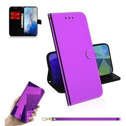 Shining Mirror Like Surface Leather Wallet Case for Samsung Galaxy S20 / S11e - Purple