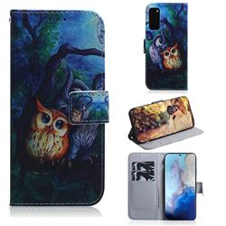 Oil Painting Owl PU Leather Wallet Case for Samsung Galaxy S20 / S11e