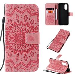 Embossing Sunflower Leather Wallet Case for Samsung Galaxy S20 / S11e - Pink