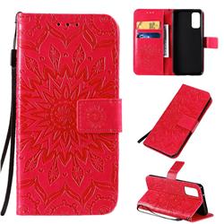 Embossing Sunflower Leather Wallet Case for Samsung Galaxy S20 / S11e - Red