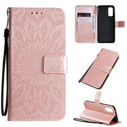 Embossing Sunflower Leather Wallet Case for Samsung Galaxy S20 / S11e - Rose Gold