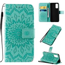 Embossing Sunflower Leather Wallet Case for Samsung Galaxy S20 / S11e - Green