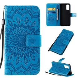 Embossing Sunflower Leather Wallet Case for Samsung Galaxy S20 / S11e - Blue