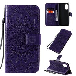 Embossing Sunflower Leather Wallet Case for Samsung Galaxy S20 / S11e - Purple