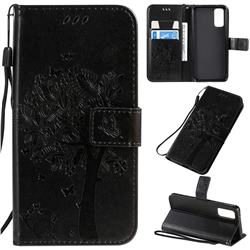 Embossing Butterfly Tree Leather Wallet Case for Samsung Galaxy S20 / S11e - Black