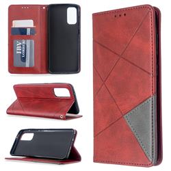 Prismatic Slim Magnetic Sucking Stitching Wallet Flip Cover for Samsung Galaxy S20 / S11e - Red