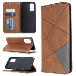 Prismatic Slim Magnetic Sucking Stitching Wallet Flip Cover for Samsung Galaxy S20 / S11e - Brown