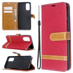 Jeans Cowboy Denim Leather Wallet Case for Samsung Galaxy S20 / S11e - Red