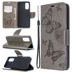 Embossing Double Butterfly Leather Wallet Case for Samsung Galaxy S20 / S11e - Gray