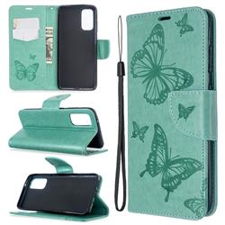 Embossing Double Butterfly Leather Wallet Case for Samsung Galaxy S20 / S11e - Green