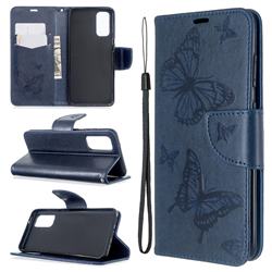 Embossing Double Butterfly Leather Wallet Case for Samsung Galaxy S20 / S11e - Dark Blue