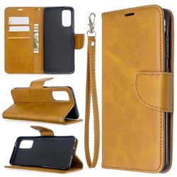 Classic Sheepskin PU Leather Phone Wallet Case for Samsung Galaxy S20 / S11e - Yellow
