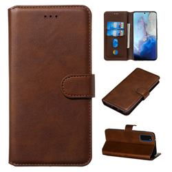 Retro Calf Matte Leather Wallet Phone Case for Samsung Galaxy S20 / S11e - Brown