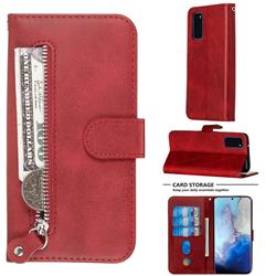 Retro Luxury Zipper Leather Phone Wallet Case for Samsung Galaxy S20 / S11e - Red