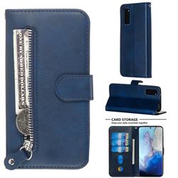 Retro Luxury Zipper Leather Phone Wallet Case for Samsung Galaxy S20 / S11e - Blue