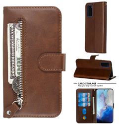 Retro Luxury Zipper Leather Phone Wallet Case for Samsung Galaxy S20 / S11e - Brown