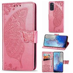 Embossing Mandala Flower Butterfly Leather Wallet Case for Samsung Galaxy S20 / S11e - Pink