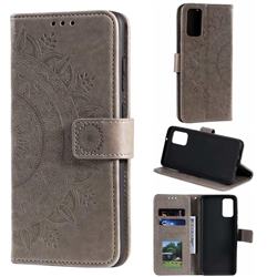 Intricate Embossing Datura Leather Wallet Case for Samsung Galaxy S20 / S11e - Gray