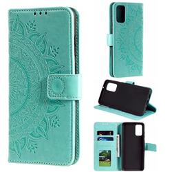 Intricate Embossing Datura Leather Wallet Case for Samsung Galaxy S20 / S11e - Mint Green