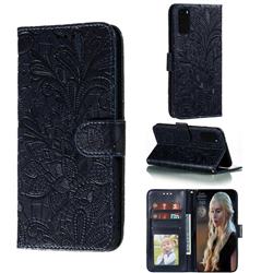 Intricate Embossing Lace Jasmine Flower Leather Wallet Case for Samsung Galaxy S20 / S11e - Dark Blue
