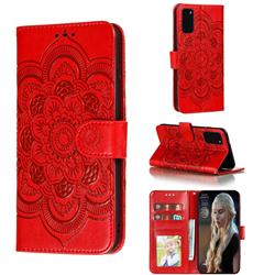 Intricate Embossing Datura Solar Leather Wallet Case for Samsung Galaxy S20 / S11e - Red