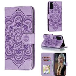 Intricate Embossing Datura Solar Leather Wallet Case for Samsung Galaxy S20 / S11e - Purple
