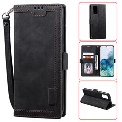 Luxury Retro Stitching Leather Wallet Phone Case for Samsung Galaxy S20 / S11e - Black