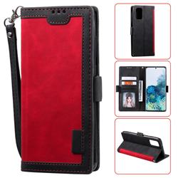Luxury Retro Stitching Leather Wallet Phone Case for Samsung Galaxy S20 / S11e - Deep Red