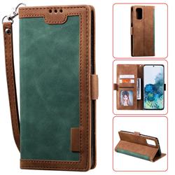 Luxury Retro Stitching Leather Wallet Phone Case for Samsung Galaxy S20 / S11e - Dark Green