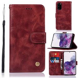 Luxury Retro Leather Wallet Case for Samsung Galaxy S20 / S11e - Wine Red