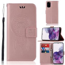 Intricate Embossing Owl Campanula Leather Wallet Case for Samsung Galaxy S20 / S11e - Rose Gold