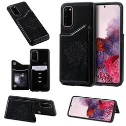 Luxury R61 Tree Cat Magnetic Stand Card Leather Phone Case for Samsung Galaxy S20 / S11e - Black