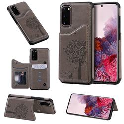 Luxury R61 Tree Cat Magnetic Stand Card Leather Phone Case for Samsung Galaxy S20 / S11e - Gray