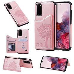 Luxury R61 Tree Cat Magnetic Stand Card Leather Phone Case for Samsung Galaxy S20 / S11e - Rose Gold