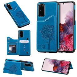 Luxury R61 Tree Cat Magnetic Stand Card Leather Phone Case for Samsung Galaxy S20 / S11e - Blue
