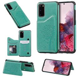 Luxury R61 Tree Cat Magnetic Stand Card Leather Phone Case for Samsung Galaxy S20 / S11e - Green