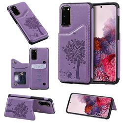 Luxury R61 Tree Cat Magnetic Stand Card Leather Phone Case for Samsung Galaxy S20 / S11e - Purple