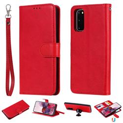 Retro Greek Detachable Magnetic PU Leather Wallet Phone Case for Samsung Galaxy S20 / S11e - Red