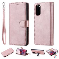 Retro Greek Detachable Magnetic PU Leather Wallet Phone Case for Samsung Galaxy S20 / S11e - Rose Gold