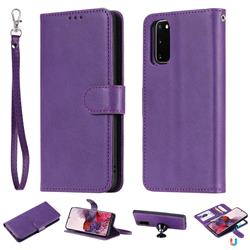 Retro Greek Detachable Magnetic PU Leather Wallet Phone Case for Samsung Galaxy S20 / S11e - Purple