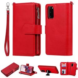 Retro Luxury Multifunction Zipper Leather Phone Wallet for Samsung Galaxy S20 / S11e - Red