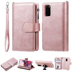 Retro Luxury Multifunction Zipper Leather Phone Wallet for Samsung Galaxy S20 / S11e - Rose Gold